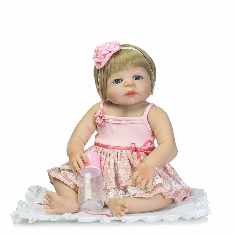 

NPK 55CM reborn dolls full body silicone rebron babies girl blond hair wig magnetic pacifier doll baby newborn bonecas bebe gift