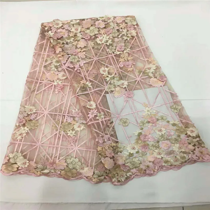 

High Quality African Tulle Lace Fabric,3D Fabric Stone Flowers Wedding Dress Lace Tissue A974-1