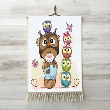 

Else Brown Teddy Bears Pink Blue Purple Owls 3D Kids Room Decorative Gift Wall Art Rope Hanging Rug Carpet Tasseled Tapestry