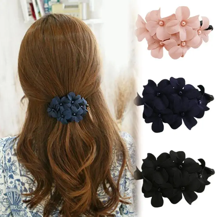 

Fashion New Style Banana Barrette Hair Clip Hair Pin Claw Black Pink Navy Handmade Women Girl Flower Drop Shipping