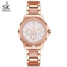 SK Rose Gold Classic Round Crystals Watch For Women Watches Ladies Quartz Analog Clock Watch Women’s Steel Bracelet WristWatches