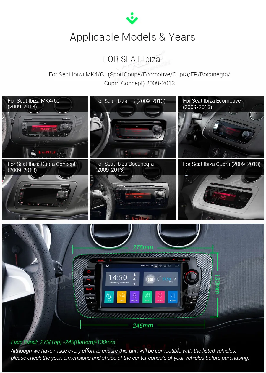 Sale XTRONS 7" Android 9.0 Car DVD Player for Seat Ibiza MK4 6J Sport Coupe Ecomotive Cupra 2009 2010 2011 2012 2013 Radio GPS WIFI 2