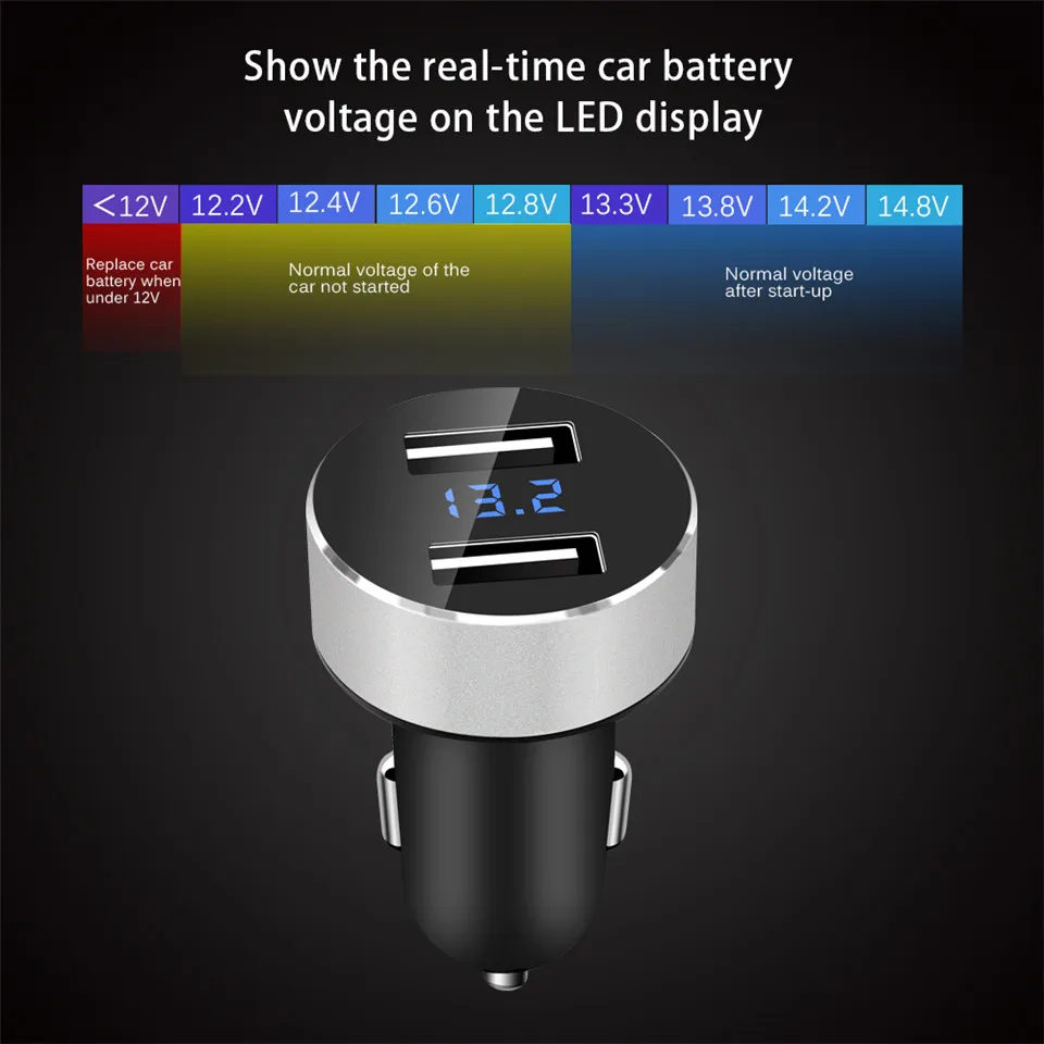Wireless Car Charger Dual USB Ports Quick Charger 5V 3.1A LED Display Car Cigarette Lighter Splitter Adapter for iphone Android (5)