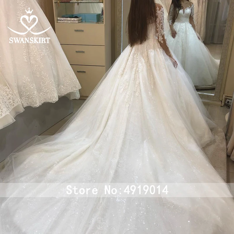 Swanskirt, свадебное платье с аппликацией,, длинный рукав, шнуровка, бальное платье, часовня, шлейф, платье для невесты принцессы, Vestido de Noiva F117