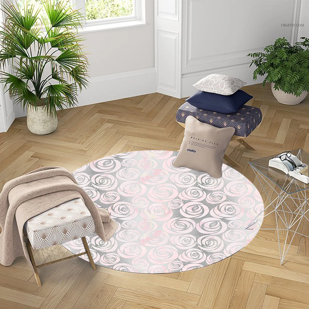 

Else Pink Gray Roses Flowers Vintage Nordec 3d Pattern Print Anti Slip Back Round Carpets Area Rug For Living Rooms Bathroom
