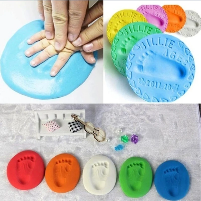 6 Colors Air Drying Soft Clay Baby Handprint Footprint Casting fingerprint Ink 