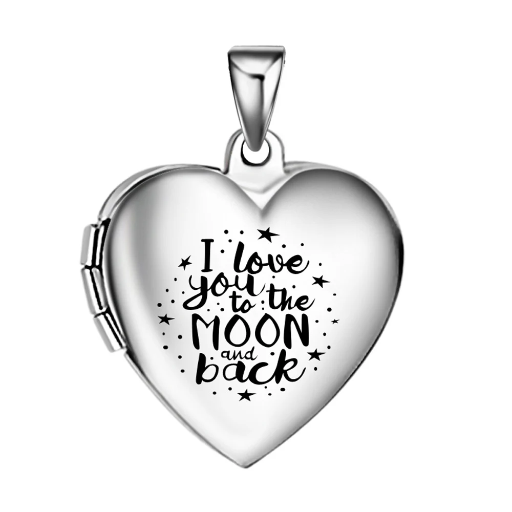 I love you to the moon and back девушки кулон с фото, сердце из нержавеющей стали картины медальон ожерелье включает 18 цепей