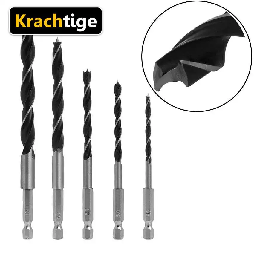 Krachtige 5Pcs High carbon steel Drill Bit Hole Saw Set Woodworking Drill 4 5 6 8 10mmin Drill