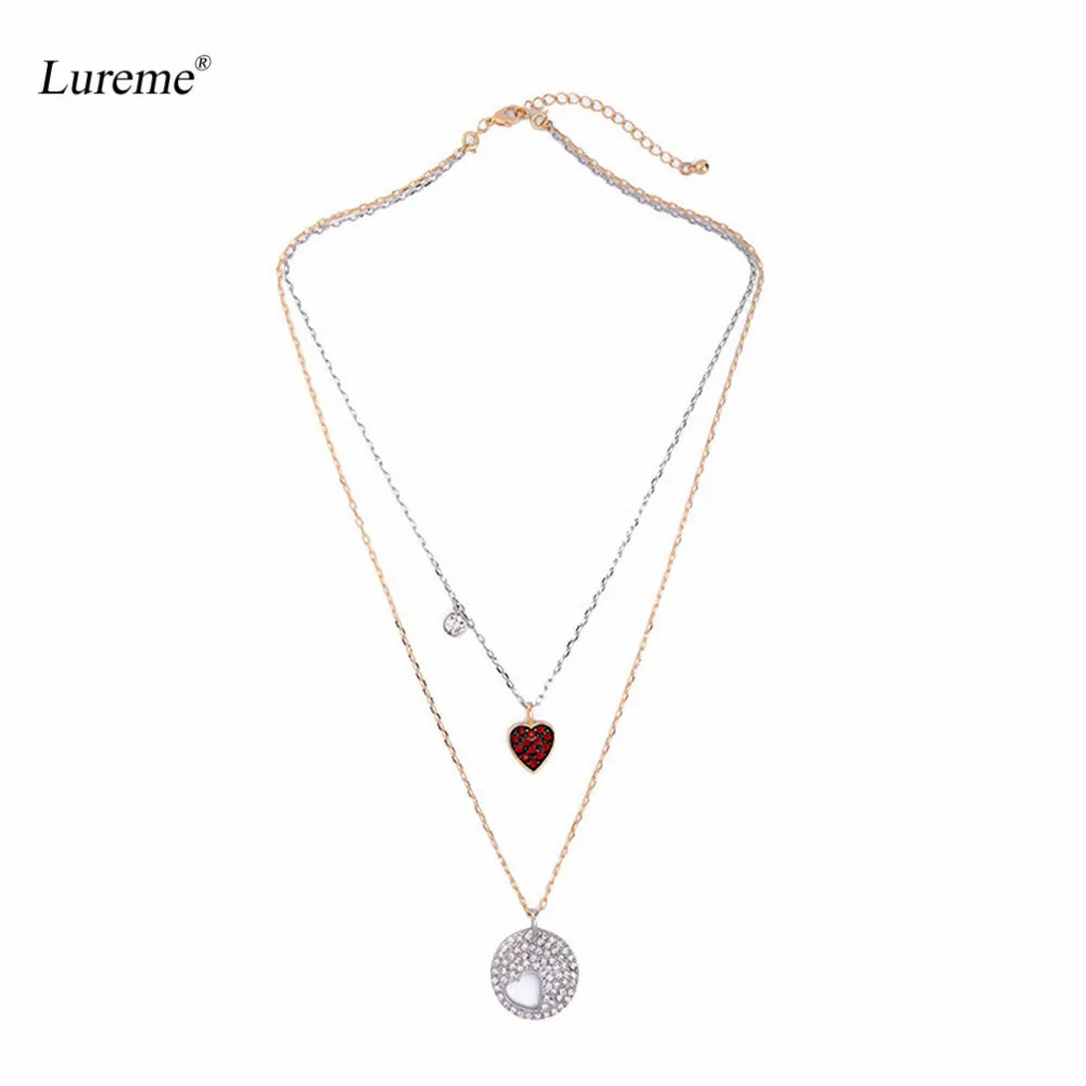 

Lureme Fashion Multilayer Red Stone Heart & Couple Matching Base Round Pendant Necklace(nl005812)