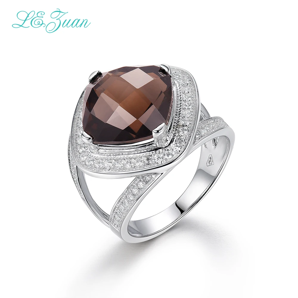 

I&zuan Smoky Quartz Rings For Women Checkerboard Cut Rings 925 Sterling Silver 7.4ct Natural Brown Stone Luxury Fine Jewelry