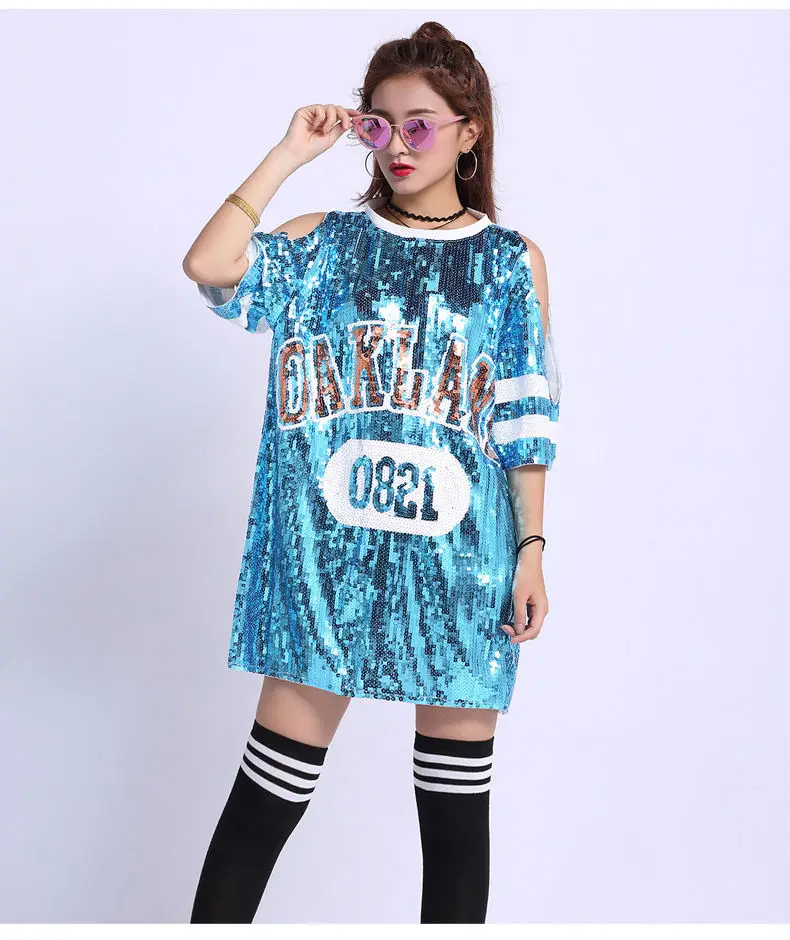 Женская мода vestido de festa хип-хоп блестящие футболки платье Большие размеры Bling одежда