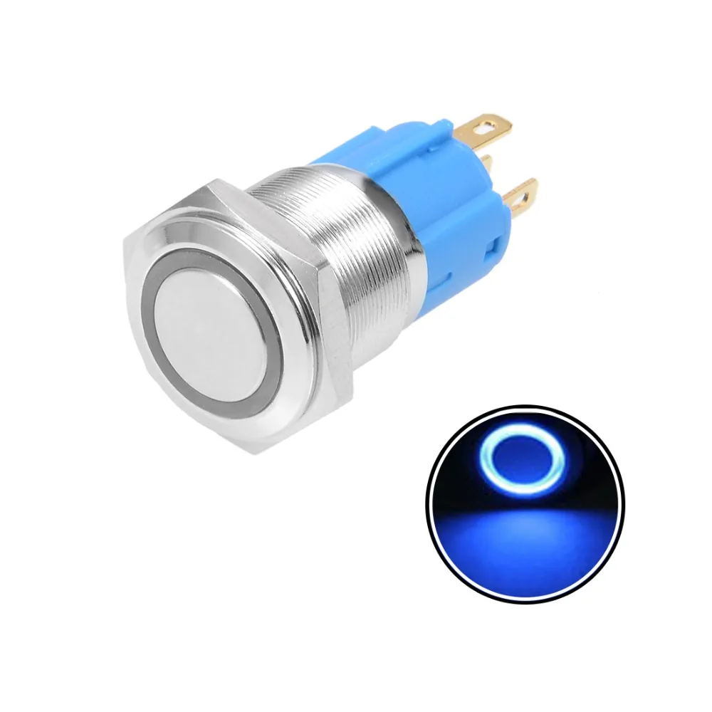 

UXCELL 1PCS Latching Metal Push Button Switch 16mm Mounting Dia 3A 1NO 1NC 12/24V Blue LED Light Copper Nickel Plating Switches