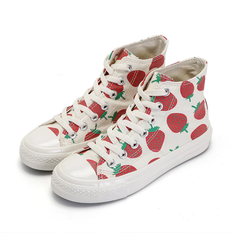

New Spring 2019 Best Selling Canvas Women Shoes Fashion Strawberry Pattern Lace-up Ladies Footwear Casual Female Shoes