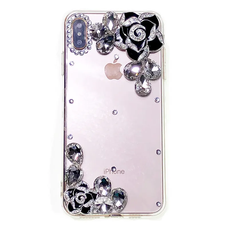 Rhinestone Camellia Flower Phone Case - Diamond Embellished Design