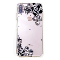 Rhinestone Camellia Flower Phone Case - Diamond Embellished Design - A57 5G (BLACK)