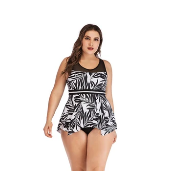 

Jamais Vu Women Swimming Suit One-Piece Skirted Bottom Swimwear Plus Size Swimsuit Floral Blue Print Bathing Suit