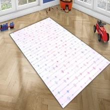 Синие розовые линии звезды Современные Геометрические 3d печати нескользящие микрофибры Детские украшения для детской комнаты коврик