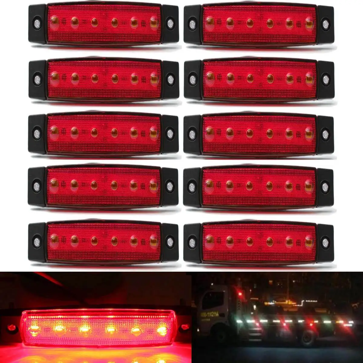 10Pcs 24V 6LED SMD Side Lights Marker Indicators Lights For Car Truck