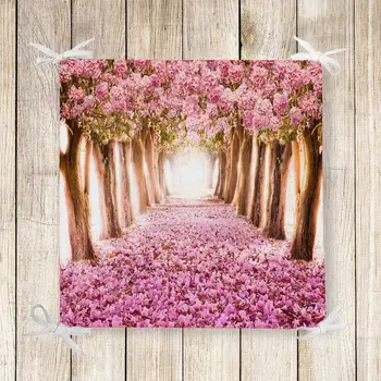 

Else Pink Roses Tree Love Way Road 3d Print Square Chair Pad Seat Cushion Soft Memory Foam Full Lenght Ties Non Slip Washable
