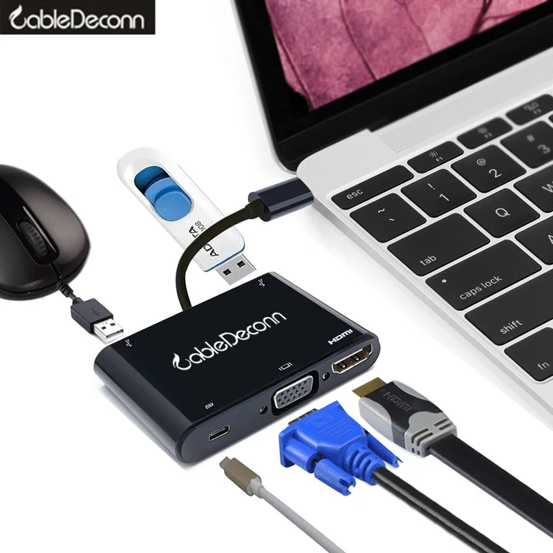USB C hub usb3.1 Type C to HDMI VGA adapter cable converter for Macbook pro2017 2016  dell xps ChromeBook acer asus