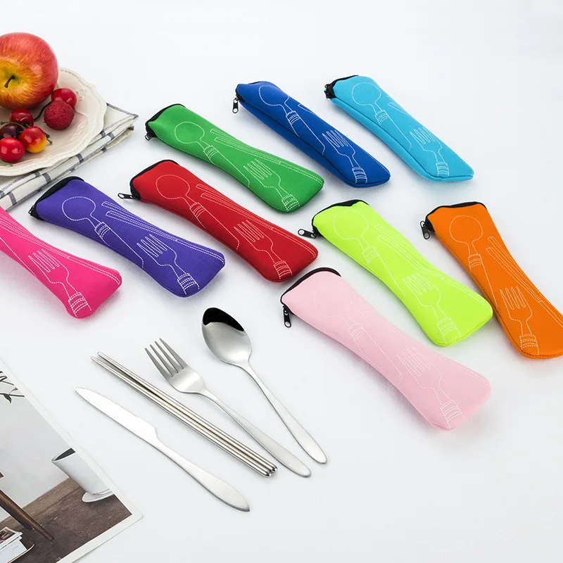 4 unids/set de acero inoxidable tenedor cuchara palillos de viaje al aire libre Camping cubiertos herramientas portátil de acero inoxidable vajilla 9 colores