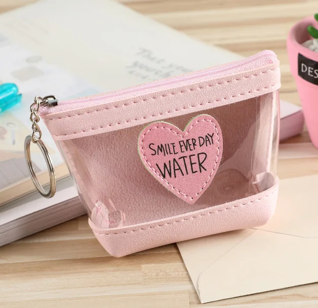 

Love Women's Zipper Small Change Package Transparent Candy Color Jelly Lady Bring Key Buckle coin purse mini bag handbag
