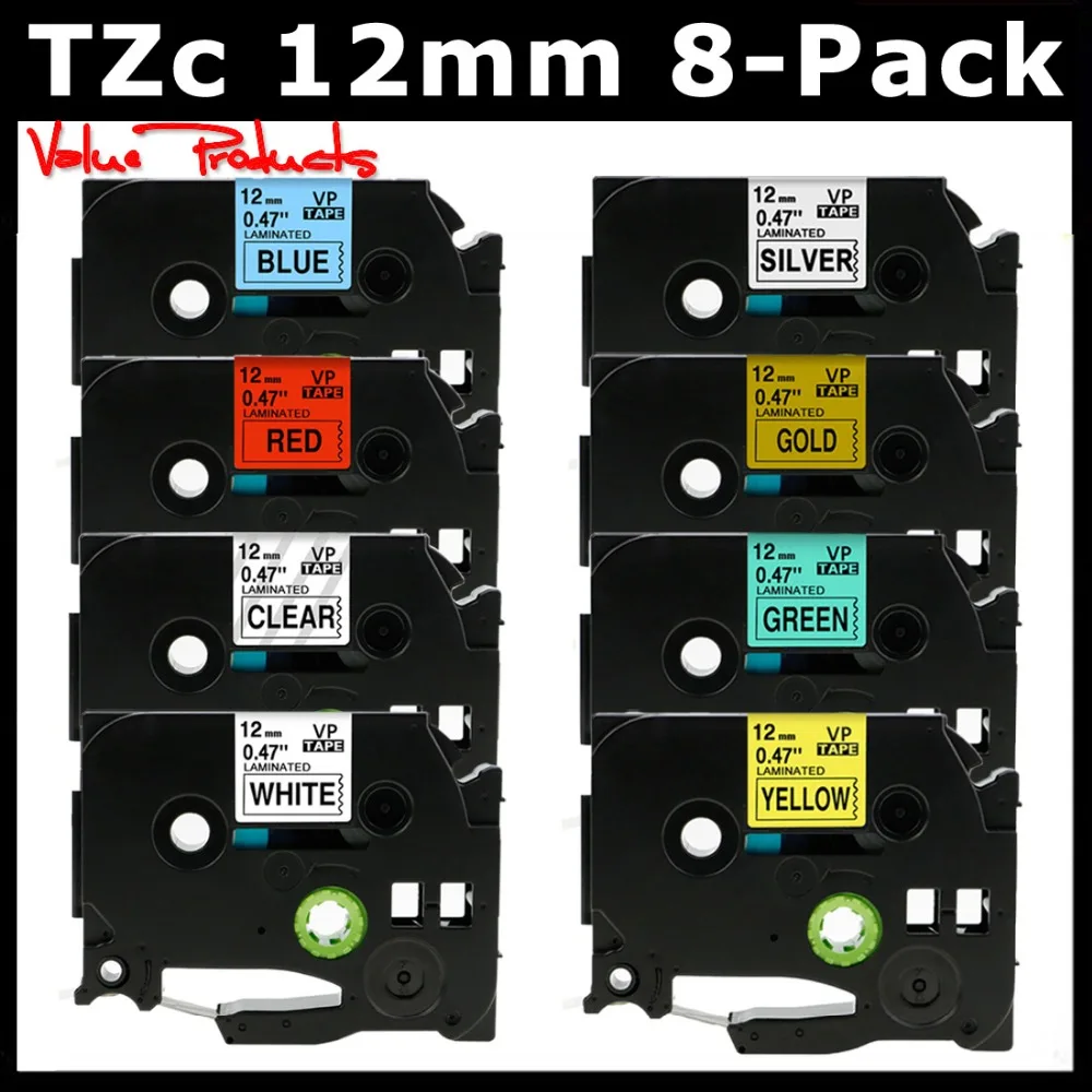 

For Brother P-Touch Label Tape TZe 12mm Combo Set TZe-231 Tze231 TZe-131 TZe-431 TZe-531 TZe-631 TZe-731 TZe-831 TZe-931,8 Pack