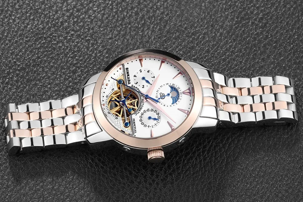 BINKADA мужские классические механические часы со скелетом водонепроницаемые 30 м из натуральной кожи роскошные брендовые полые автоматические часы saat