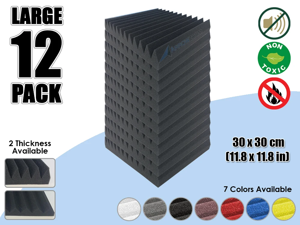 

Arrowzoom 12 pieces 11.8" x 11.8" 12T Wedge Tile Studio Sound Absorbing Panel Acoustic Foam Treatment