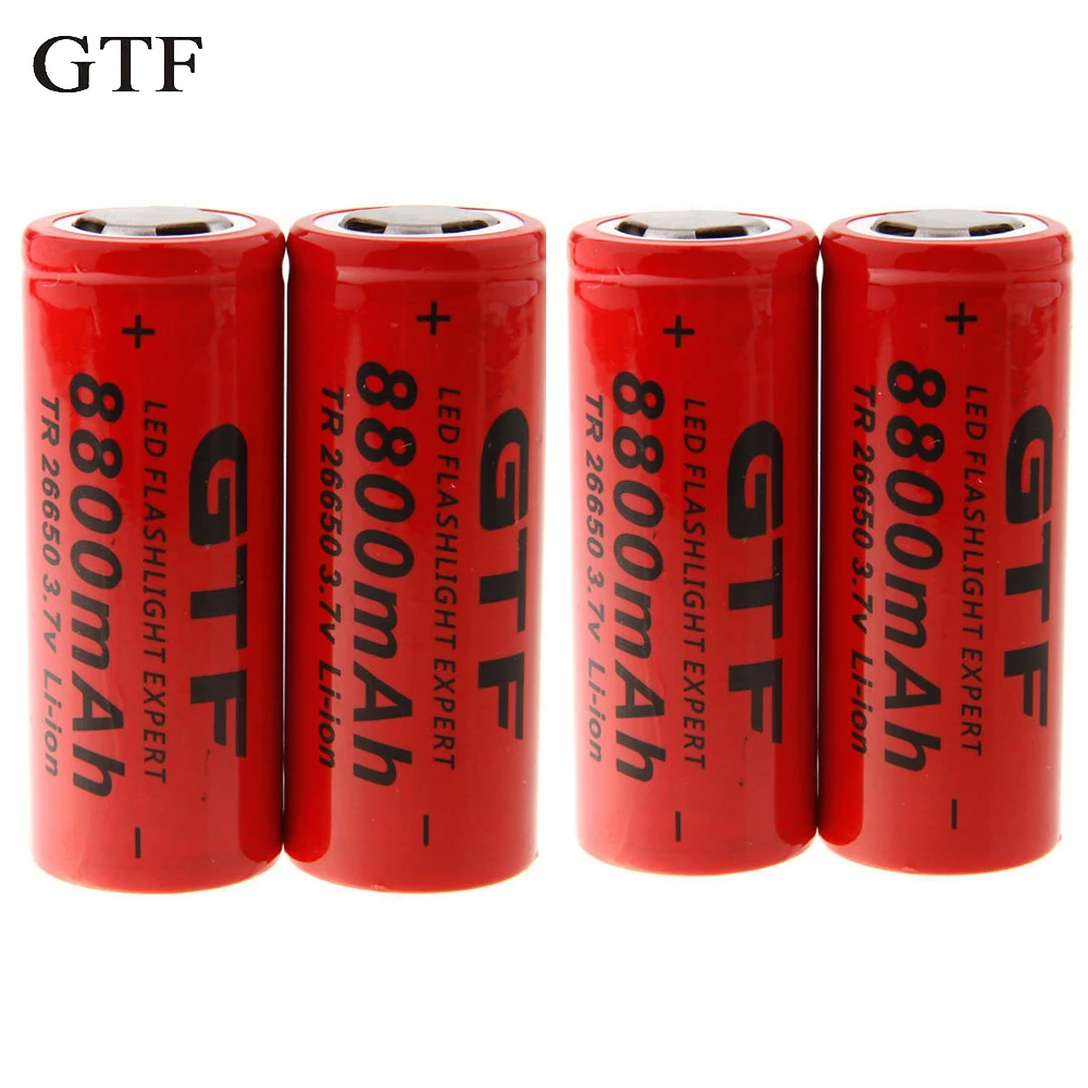 GTF 4 шт 26650 батарея 3,7 v 8800mah литий-ионная аккумуляторная батарея для использования фонарика перезаряжаемая батарея