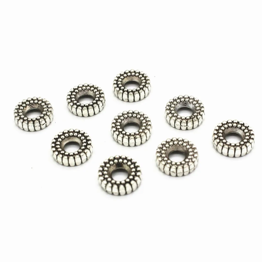 

100 PCS 10mm*3mm Vintage Metal Alloy Tibetan Silver Spacer Beads 3mm Hole Beads Flat Round Beads DIY Jewelry Components