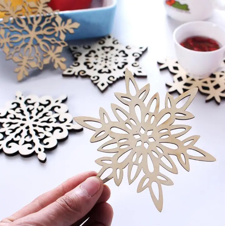 

TECHOME 6pcs/lot Snowflake Placemat For Dining Wooden Tableware Pad Table Mat Mug Bowl Dish Mat Coaster Kitchen Accessories