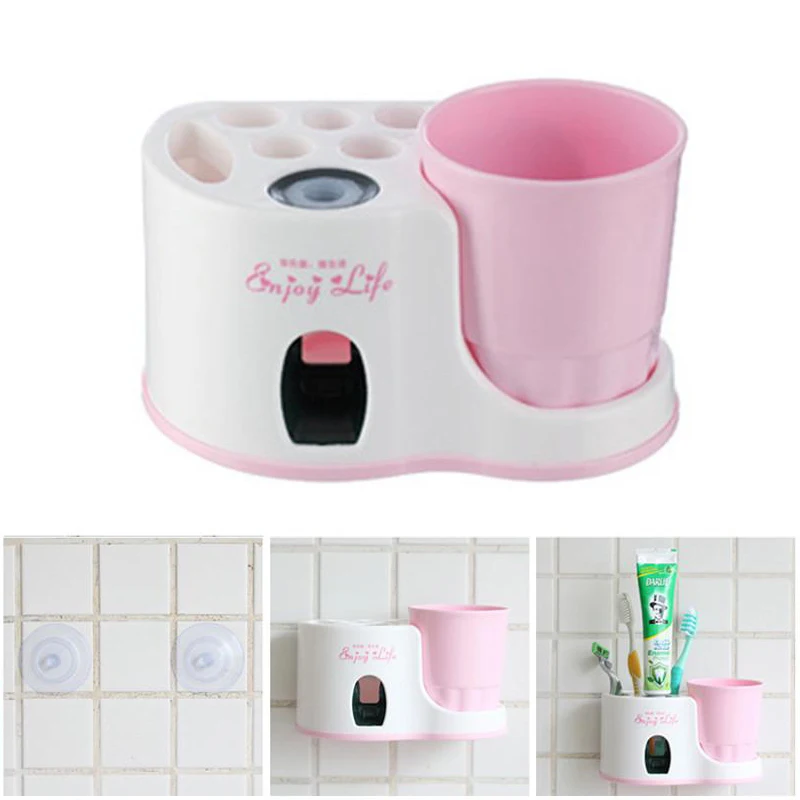 

Practical Home Bathroom Toothbrush Toothpaste Holders Wall-mounted Automatic Toothpaste Squeezer With Cup Toothbrush Storage Box