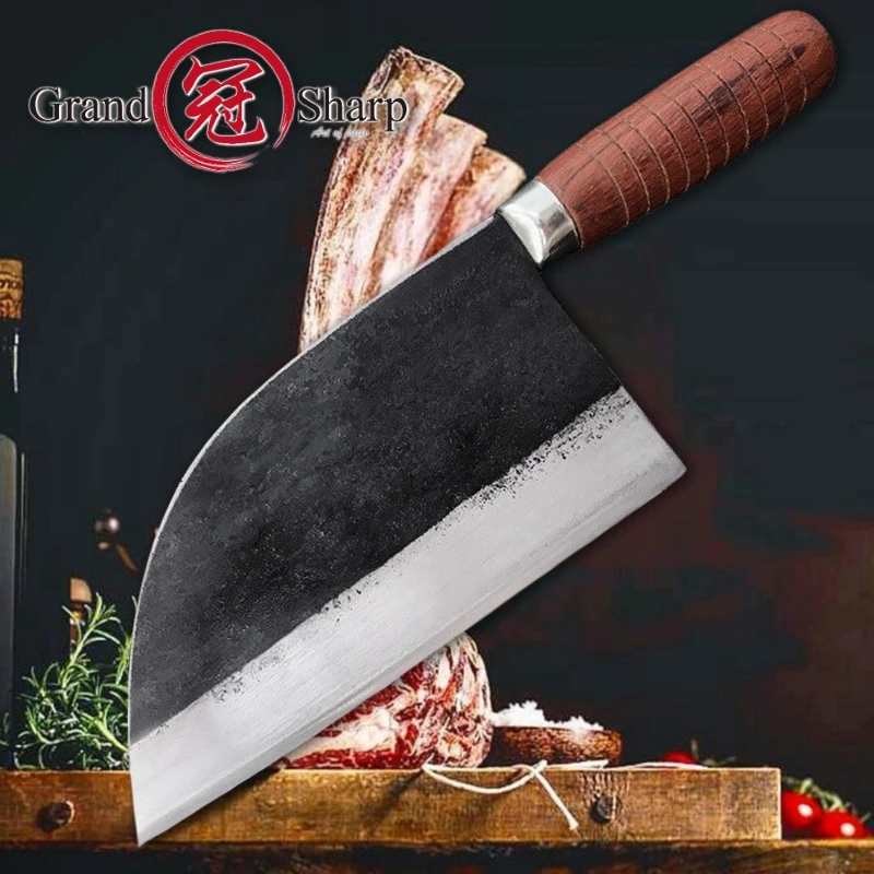 Ручной Кованый нож шеф-повара из углеродистой стали, кованые традиционные китайские кухонные ножи, нож для нарезки мяса и овощей, инструмент для нарезки