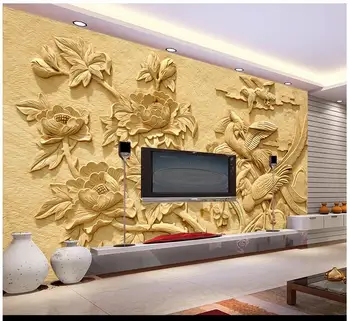 

Custom 3d photo mural Wallpaper Pastoral scenery murals High-grade peony relief wall TV backdrop wall paper home decoration