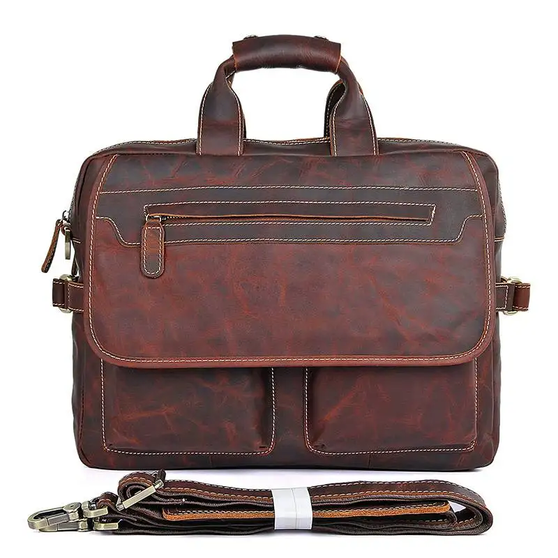 Buy  Men's Briefcase Cow Leather Business 15" Laptop Travel Business Handbags Man Briefcase Shoulder Mes