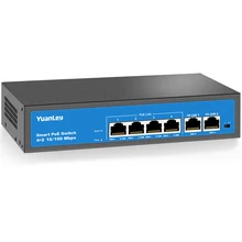 YuanLey 4 порта PoE коммутатор, 2 порта Uplink, питание по Ethernet 802.3af/at 78 W, неуправляемый металлический умный настольный сетевой переключатель