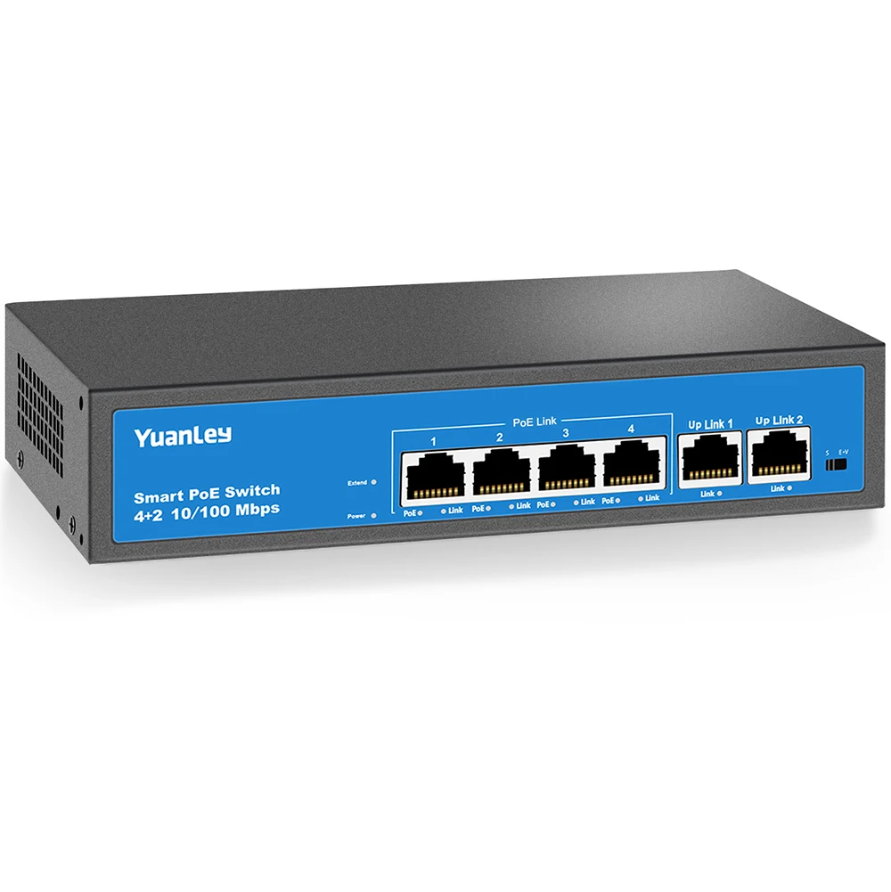 

YuanLey 4 Port PoE Switch, 2 Port Uplink, Power Over Ethernet 802.3af/at 78W, Unmanaged Metal Smart Desktop Network Switch
