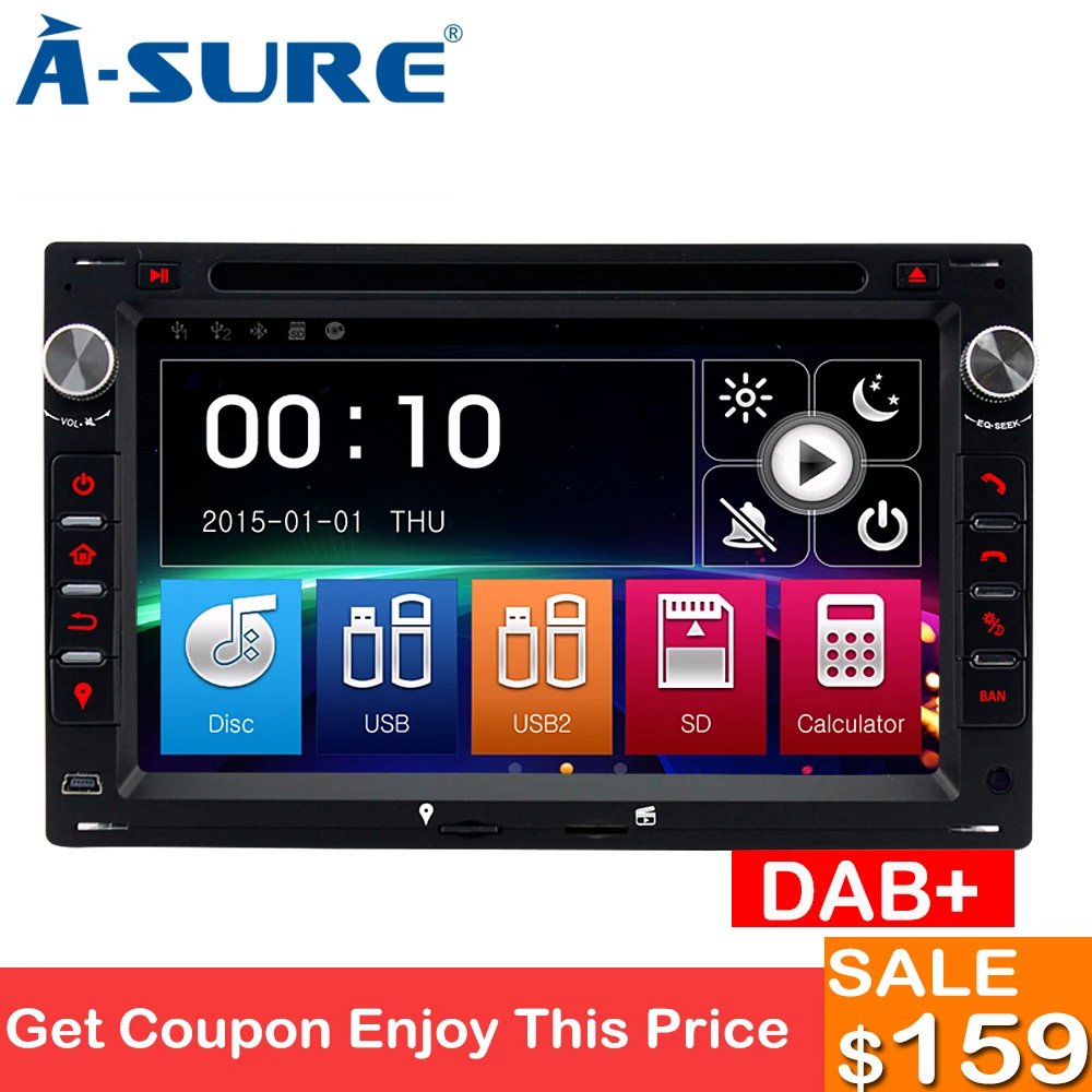 

A-Sure 2 Din Car Auto Radio DVD Player GPS Navigation For Volkswagen VW PASSAT B5 JETTA BORA TRANSPORTER T5 GOLF 4 SHARAN SEAT