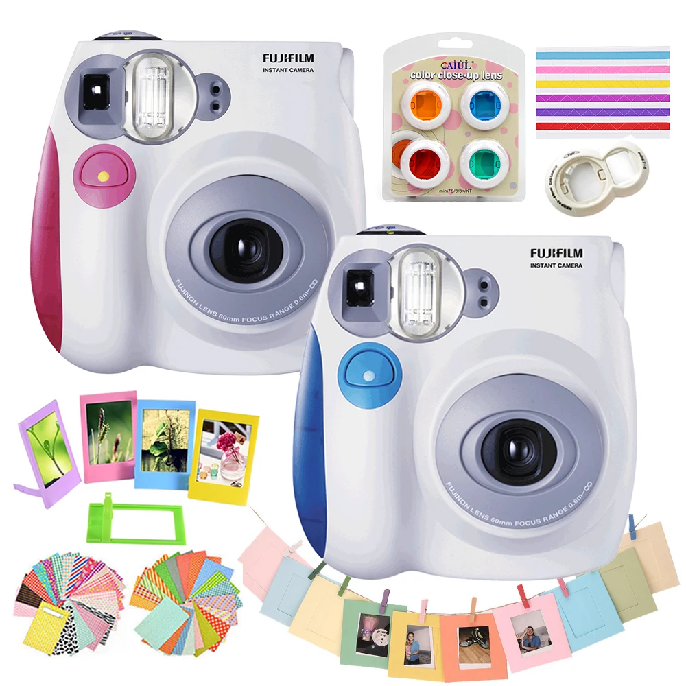 Fujifilm Instax Mini 7s набор камер/10 в 1 комплект крупным планом объектив+ наклейки+ другие аксессуары/с 20 листов Белая Мини-пленка фото