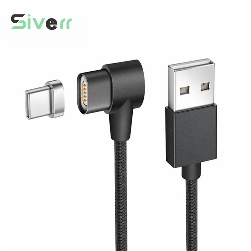Siverr USB Тип C Магнитный Зарядное Устройство Кабель L-типа 90 Нейлон оплетка