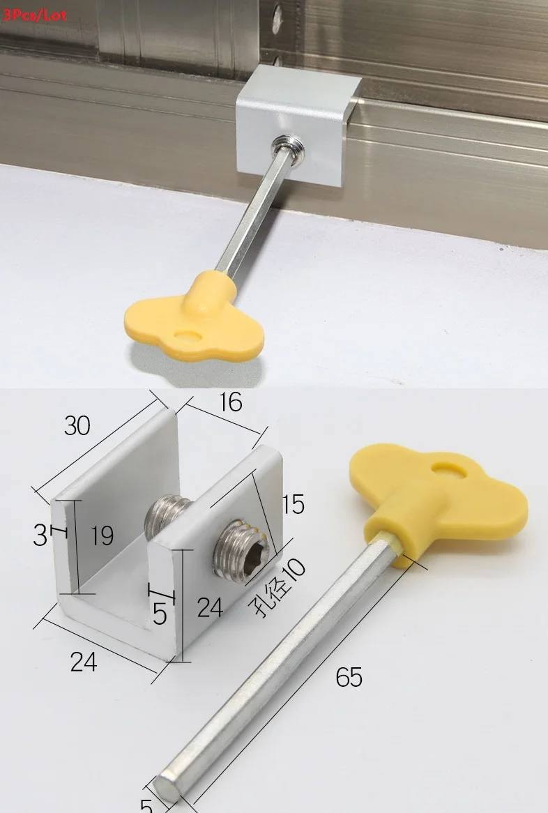 

3Pcs/Lot Simple Aluminum Baby Kids Child Children Safety Sliding Sash Aluminum Plastic Steel Window Lock Stop Stopper Allen Key