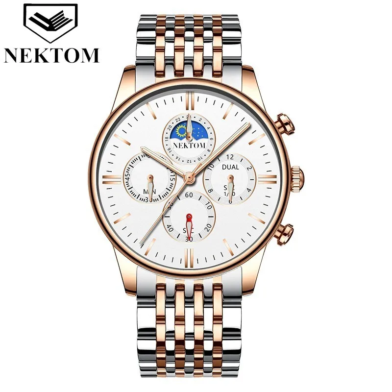 

NEKTOM Luxury fashion sports watch waterproof stainless steel business men's watch quartz watch clock Relogio Masculino