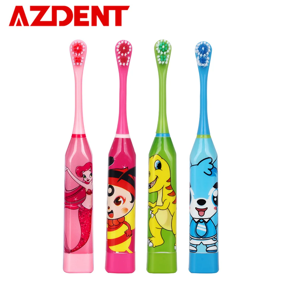 AZDENT Детская электрическая зубная щетка с мультяшным рисунком, двухсторонняя зубная щетка, электрическая зубная щетка для детей с головкой 2 шт
