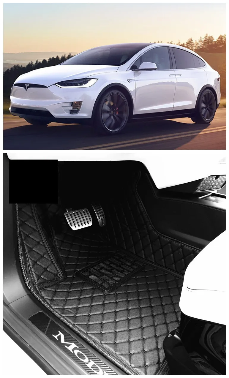 

Auto Floor Mats For Tesla Model X 2016.2017.2018 5 6 7 Seat Foot Step Mat High Quality Embroidery Leather Mats Free shipping
