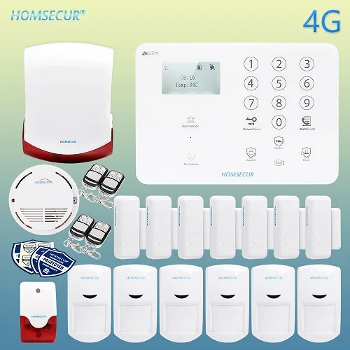 HOMSECUR 2 комплекта для выбора беспроводной и проводной 4G/GSM охранная сигнализация+ беспроводная IP камера