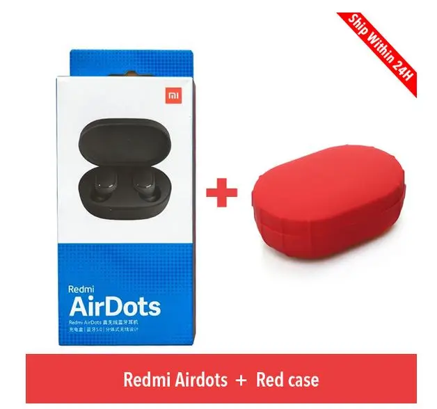 Xiaomi Redmi Airdots TWS синий зуб стерео Бас синий зуб 5,0 с микрофоном громкой связи Ea rbuds AI управление - Цвет: Add red case