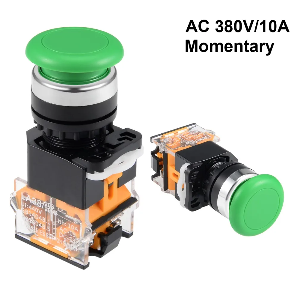 

UXCELL 22mm Switch Mounting Hole Momentary Push Button Switches Green Round Button DPST 1 NO 1 NC Used In Electrified Railway