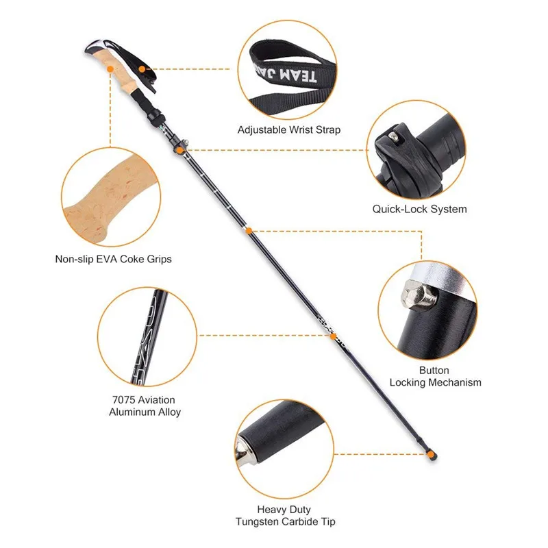 2pc Hiking Walking Sticks Carbon Fiber Trekking Poles Ultralight Camping Hiking Foldable Nordic Walking Pole Telescopic Crutches