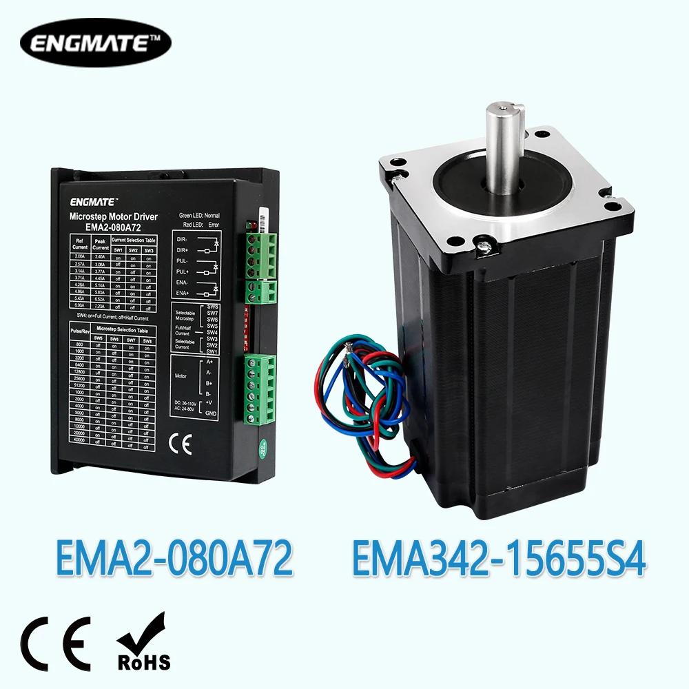 

ENGMATE CNC Stepper Driver Board Controller EMA2-080A72 2/4 Phase For CNC Mill Router DIY with EMA342-15655S4 Stepper Motor